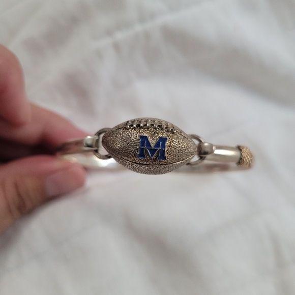 RARE 14K Gold & 925 University of Michigan Wolverines Football Charm Bracelet - Picture 15 of 15